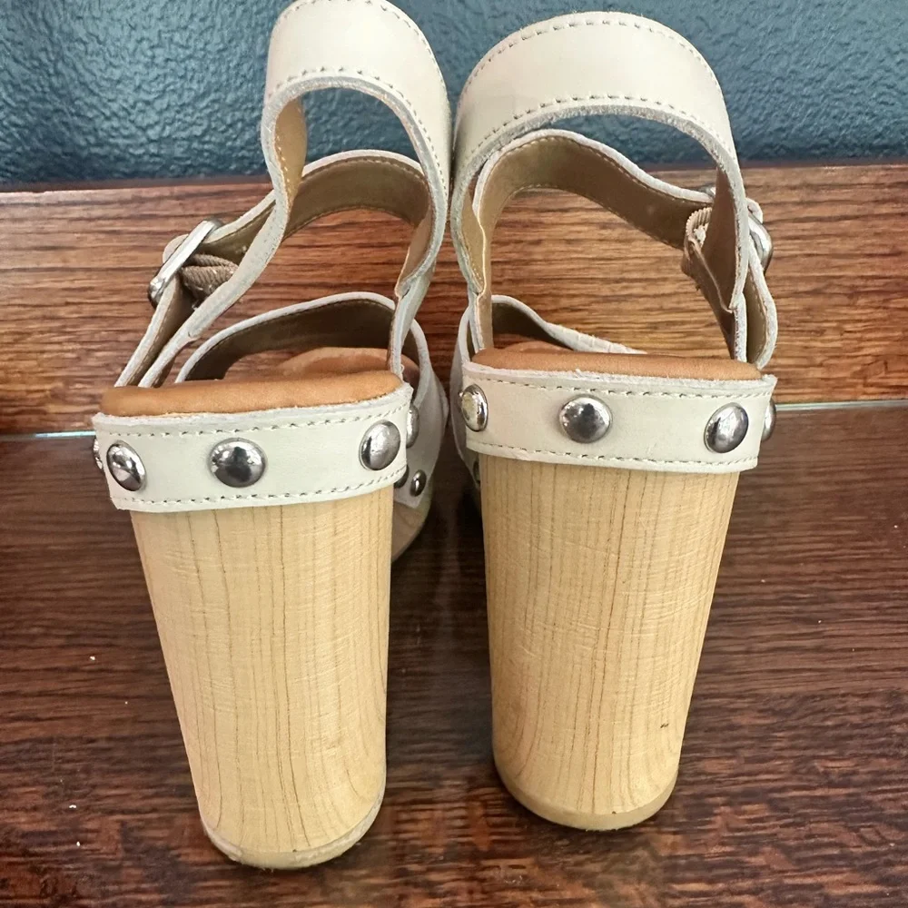 Cream Platform Block Heel Sandals with Stud Detail